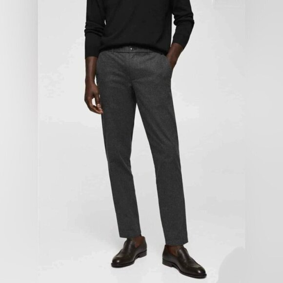 Mango - Men's Pinstripe cotton slim-fit trousers -Dark Heather Grey. Size: 36 US - Picture 8 of 16